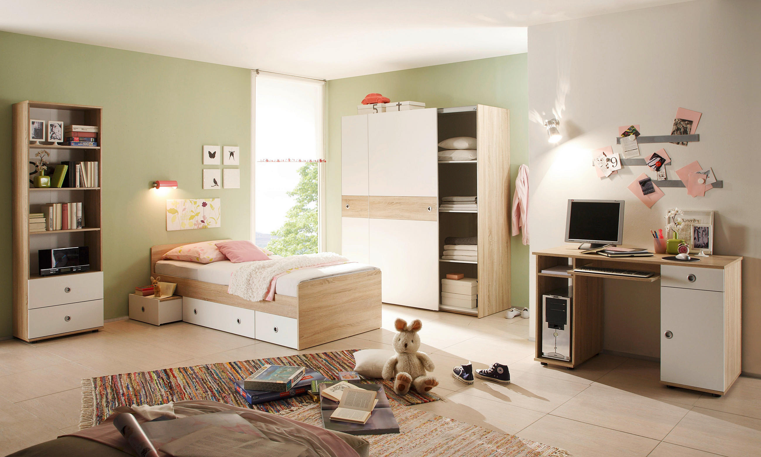 ORMAR S KLIZNIM VRATIMA bijela, hrast Sonoma   - bijela/hrast Sonoma, Konvencionalno, drvni materijal/plastika (170/196/60cm) - Bessagi Kids