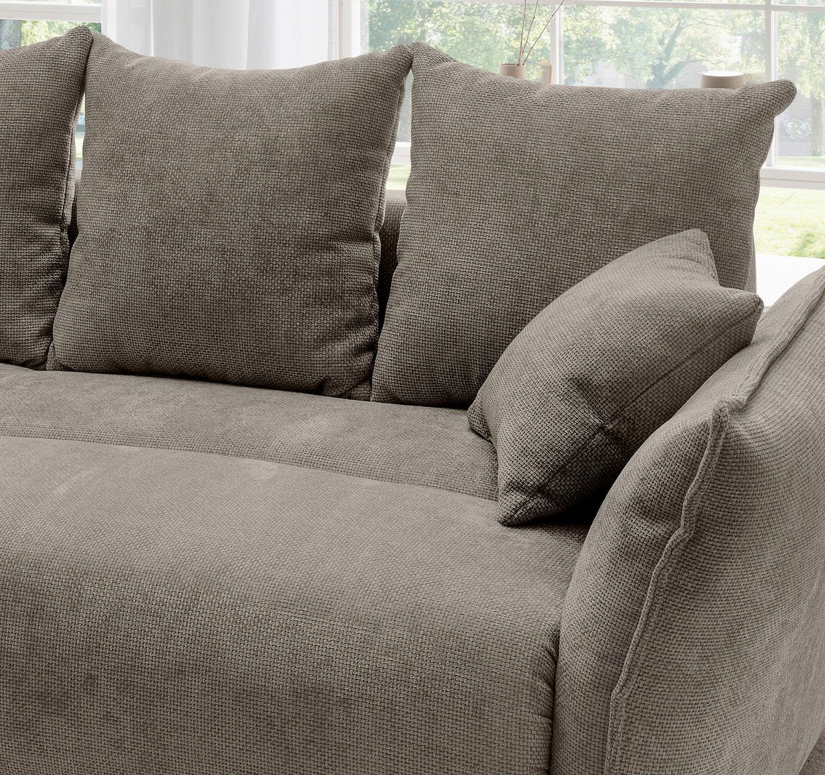 BIGSOFA Mikrofaser Graubraun  - Chromfarben/Graubraun, Basics, Kunststoff/Textil (242/71/90/131cm) - Livetastic