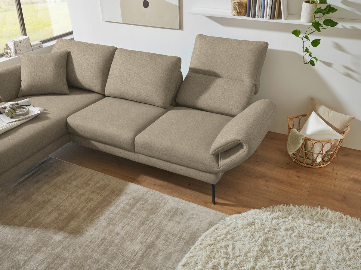 ECKSOFA  in Flachgewebe Hellbraun  175-224/255-365 cm  - Hellbraun/Schwarz, Design, Textil/Metall (175-224/255-365cm) - Dieter Knoll