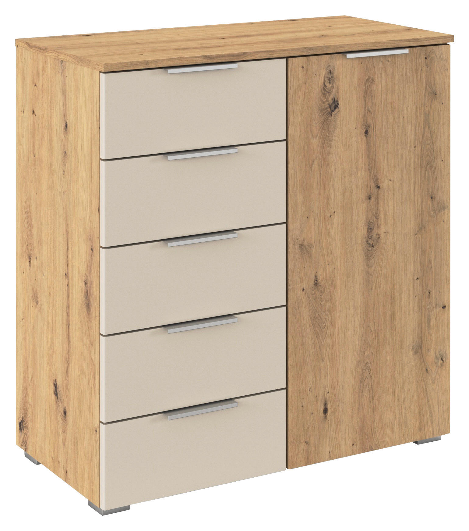 KOMMODE 80/84/40 cm Champagner, Eiche Artisan - Champagner/Silberfarben, Modern, Holzwerkstoff/Metall (80/84/40cm) - Boxxx