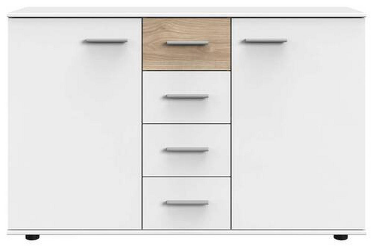 SIDEBOARD 130/83/41 cm  in Weiss, Eichefarben, Hickory  - Weiss/Eichefarben, Konventionell, Holzwerkstoff/Kunststoff (130/83/41cm) - Carryhome