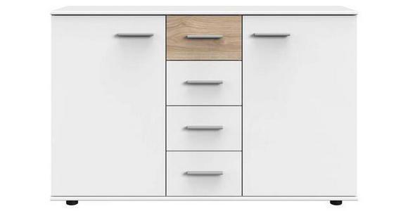 SIDEBOARD 130/83/41 cm in Weiß, Eichefarben, Hickory - Eichefarben/Alufarben, KONVENTIONELL, Holzwerkstoff/Kunststoff (130/83/41cm) - Carryhome