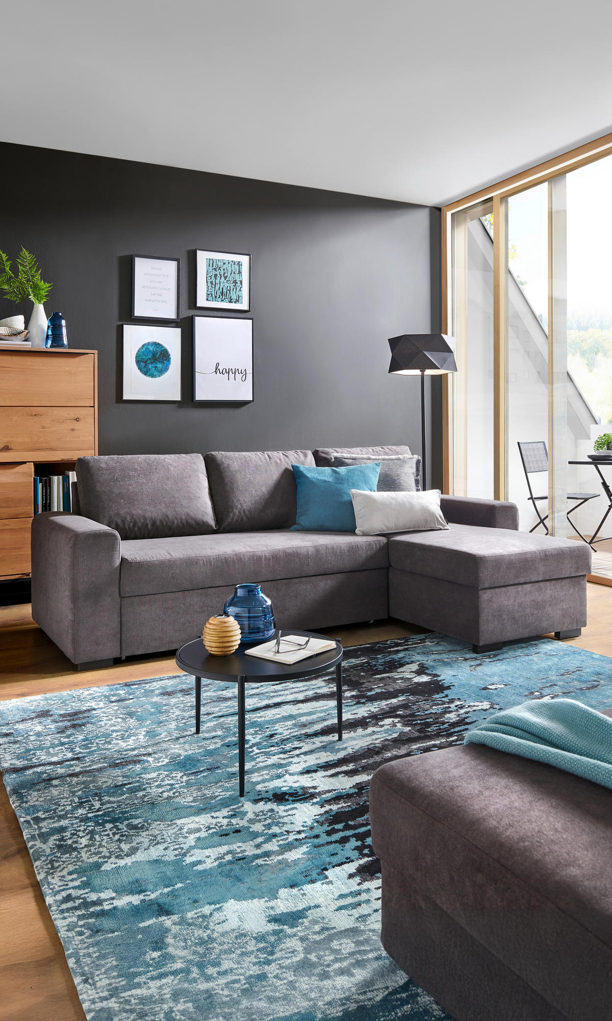 ECKSOFA inkl.Funktionen Dunkelgrau Webstoff  - Dunkelgrau/Schwarz, Design, Textil (245/160cm) - Xora