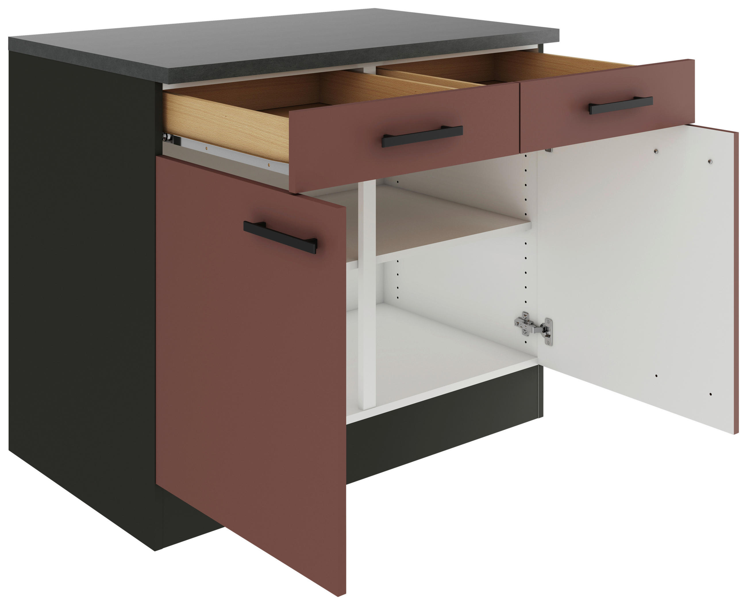 KÜCHENUNTERSCHRANK 100/84,8/60 cm  in Rotbraun  - Rotbraun/Anthrazit, Basics, Holzwerkstoff/Metall (100/84,8/60cm) - Optifit