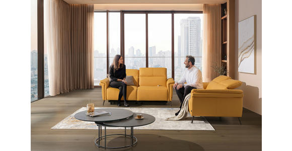 3-SITZER-SOFA Echtleder Currygelb - Currygelb/Schwarz, Design, Leder/Metall (210/79/104cm) - Emilio Belluti