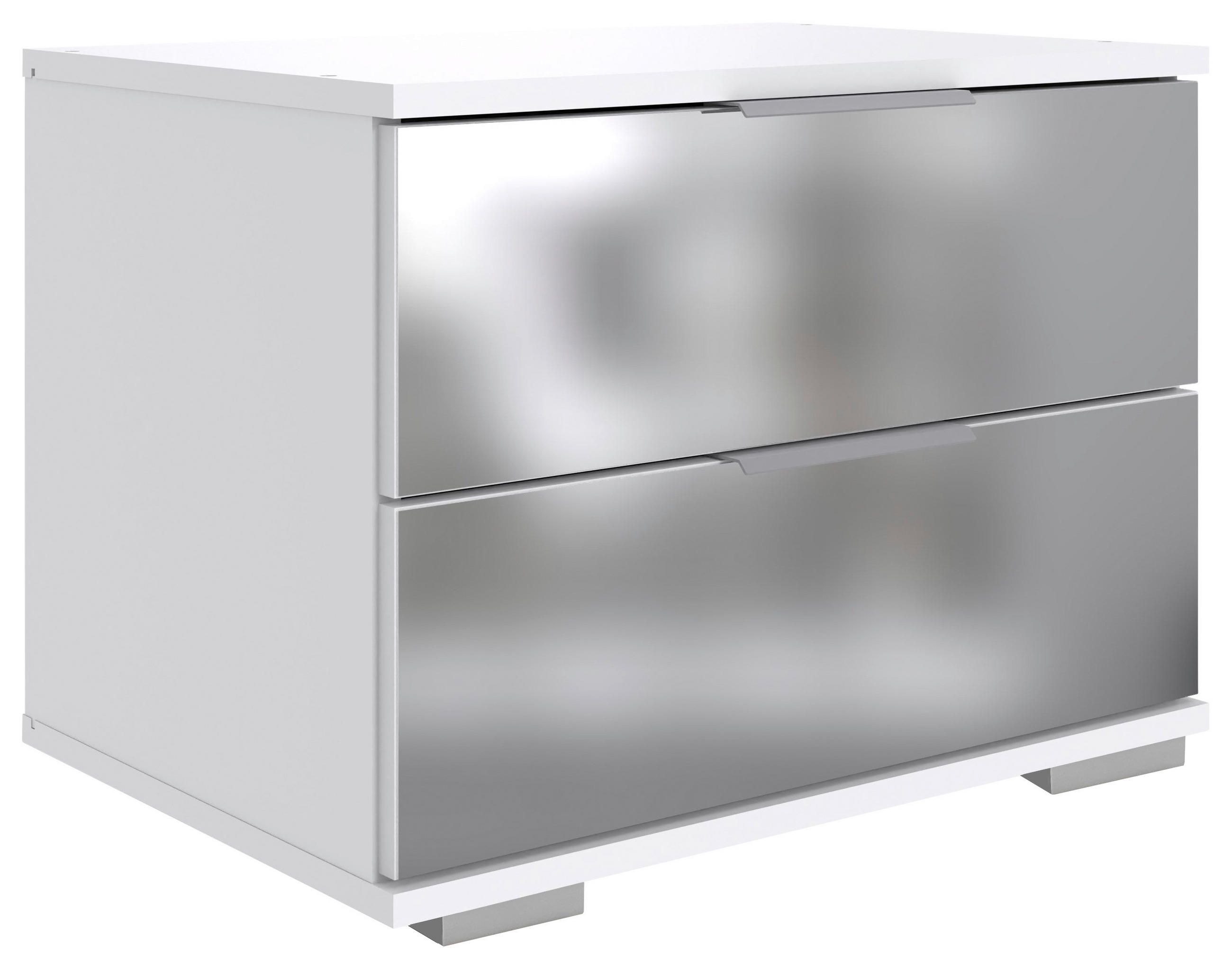 NACHTSCHRANK 52/40/38 cm, Weiß,  - Alufarben/Weiß, Design, Glas/Holzwerkstoff (52/40/38cm) - Livetastic