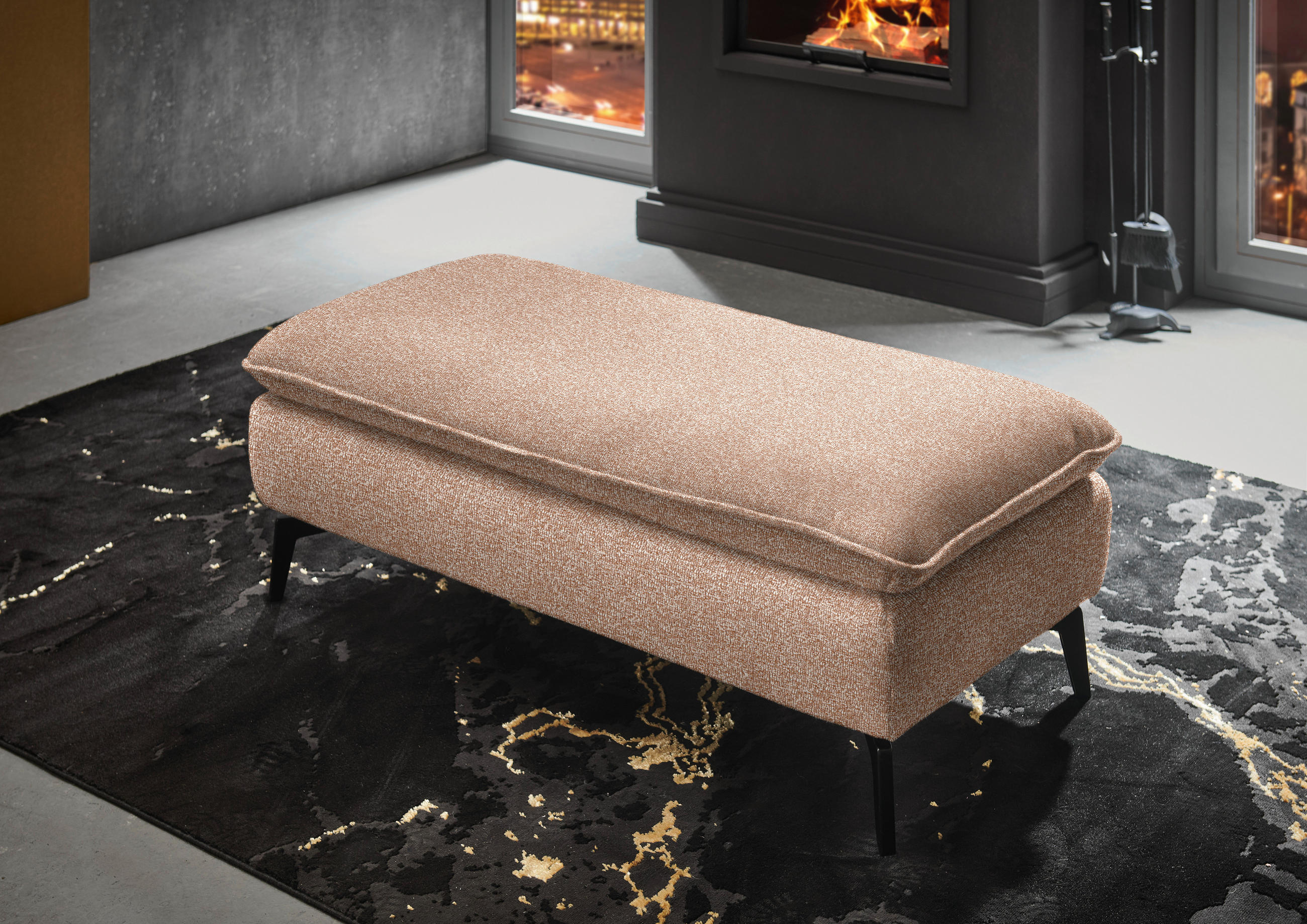 HOCKER in Textil Rotbraun  - Rotbraun/Schwarz, Design, Textil/Metall (130/46/65cm) - Valdera