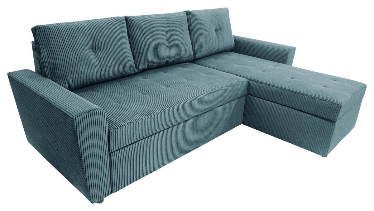 ECKSOFA TERMOLI Hellblau Cord Rückenkissen, Bettkasten  - Schwarz/Hellblau, Design, Kunststoff/Textil (231/155cm) - MID.YOU