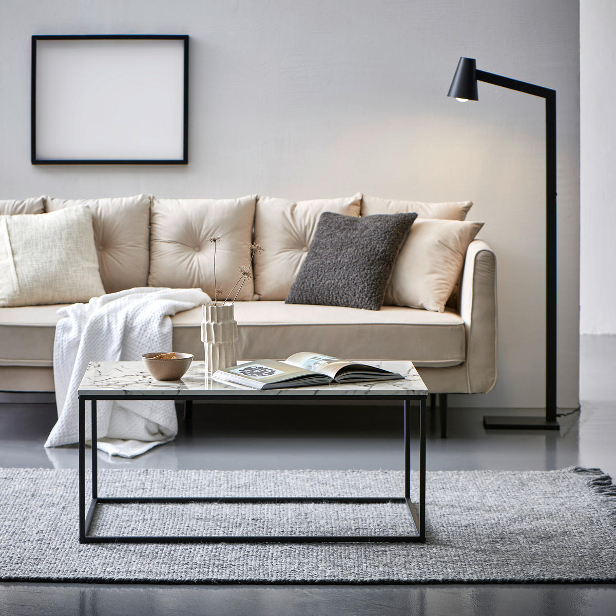 COUCHTISCH in Metall, Holzwerkstoff 100/60/45 cm  - Weiss/Schwarz, Konventionell, Holzwerkstoff/Metall (100/60/45cm) - MID.YOU