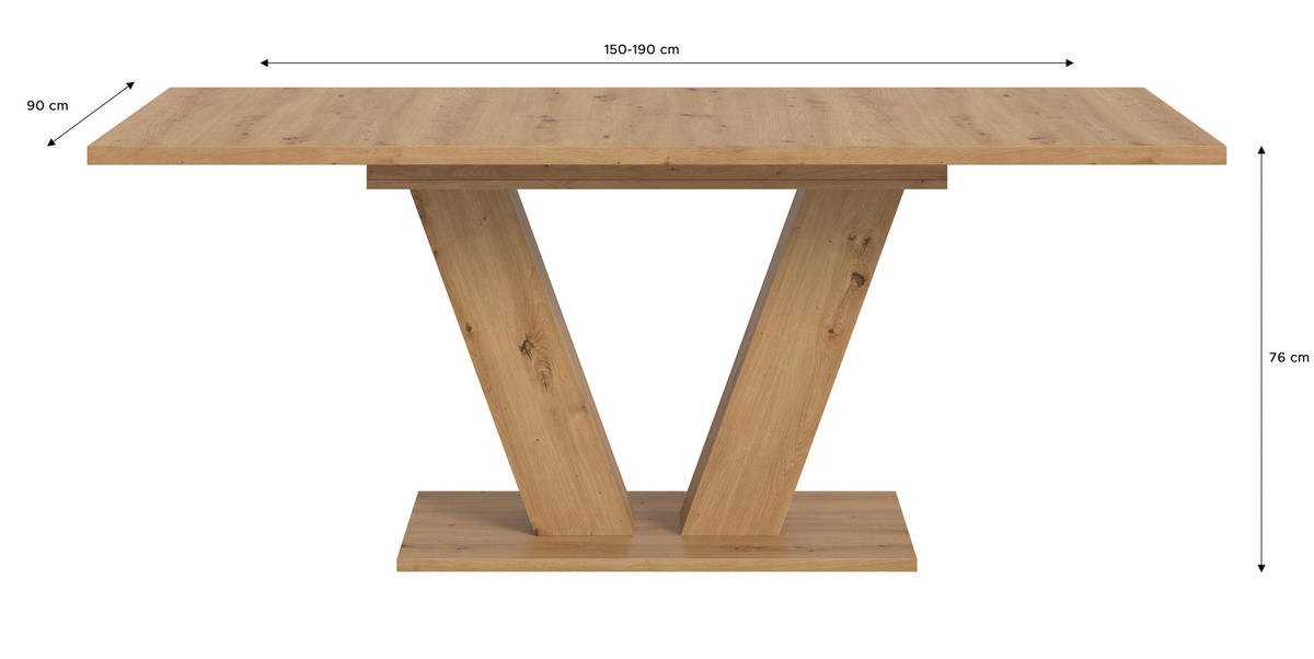 AUSZIEHTISCH Eiche Artisan rechteckig  ausziehbar  - Eiche Artisan, Trend, Holzwerkstoff (150-190/76/90cm)