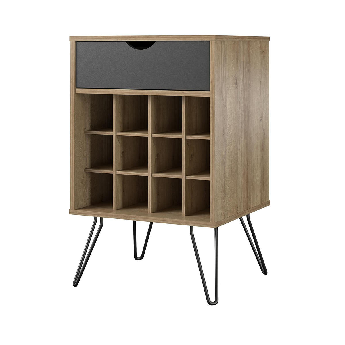 WEINREGAL 51/80/45 cm  - Eichefarben/Schwarz, Design, Holzwerkstoff/Metall (51/80/45cm) - MID.YOU