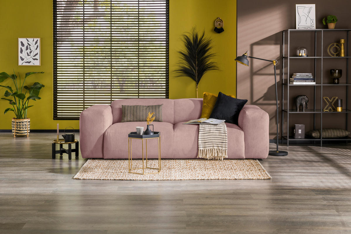 3-SITZER-SOFA Cord Rosa  - Schwarz/Rosa, Design, Kunststoff/Textil (247/75/104cm) - MID.YOU