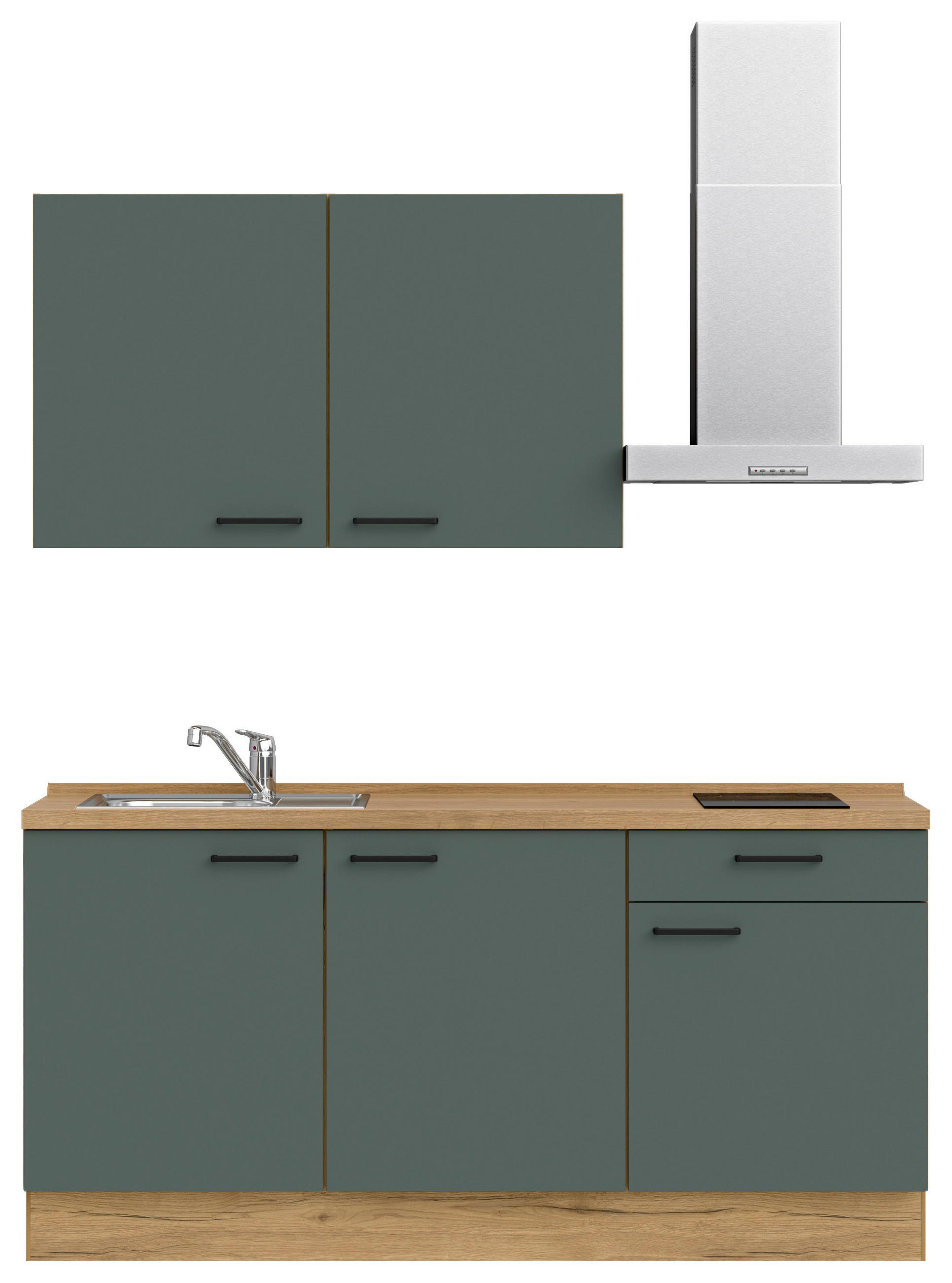 KÜCHENBLOCK 180 cm   in Eichefarben, Dunkelgrün  - Dunkelgrün/Eichefarben, MODERN, Holzwerkstoff/Metall (180cm) - Nobilia