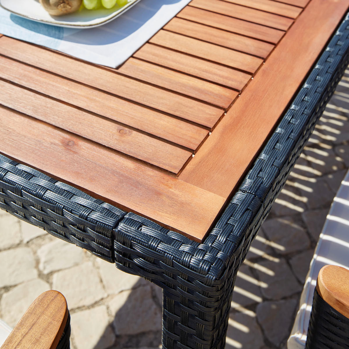 GARTENTISCHGRUPPE Akazie Hartholz Stahl  - Creme/Schwarz, Design, Holz/Kunststoff - Ambia Garden