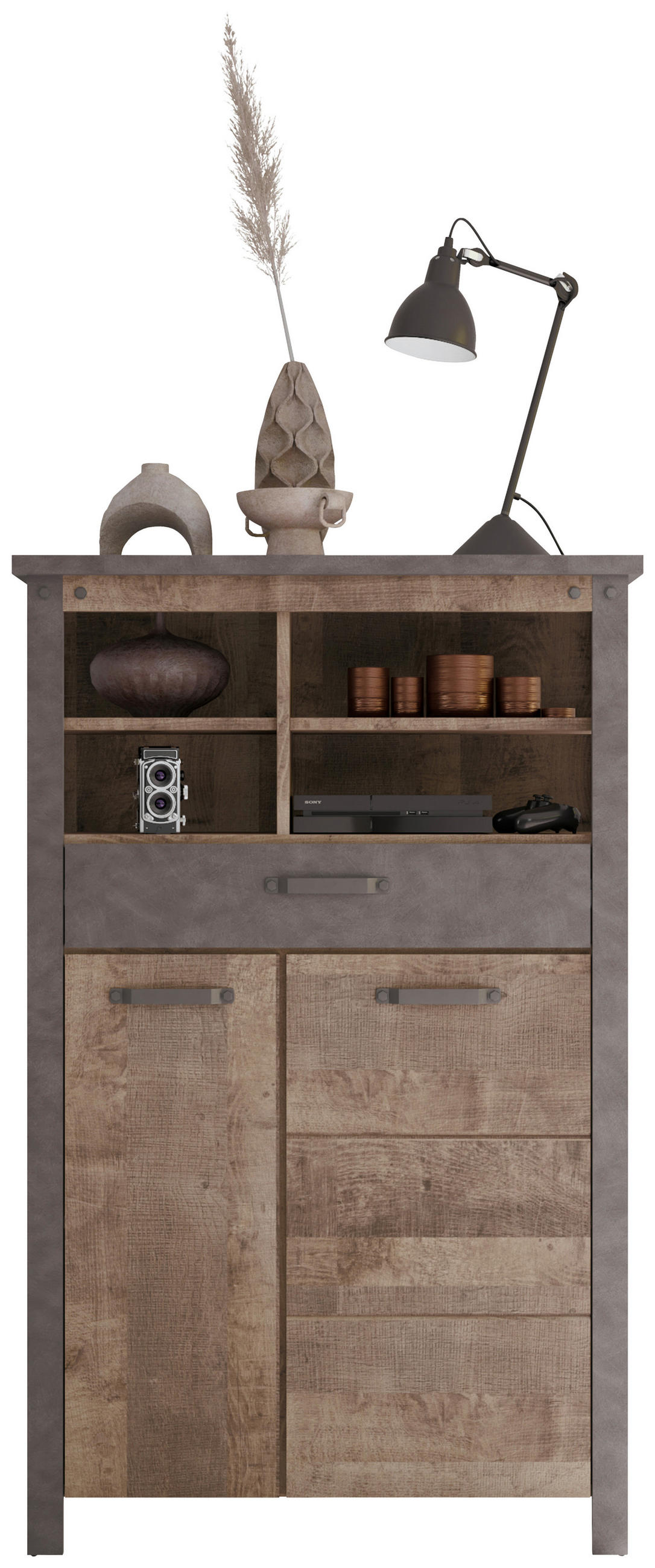 VITRINE  in Eichefarben, Dunkelgrau - Eichefarben/Dunkelgrau, KONVENTIONELL, Holzwerkstoff/Kunststoff (91/145/38cm) - MID.YOU