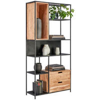 REGAL Akazie massiv Schwarz, Akaziefarben  - Schwarz/Akaziefarben, LIFESTYLE, Holz/Metall (90/185/34cm) - Landscape