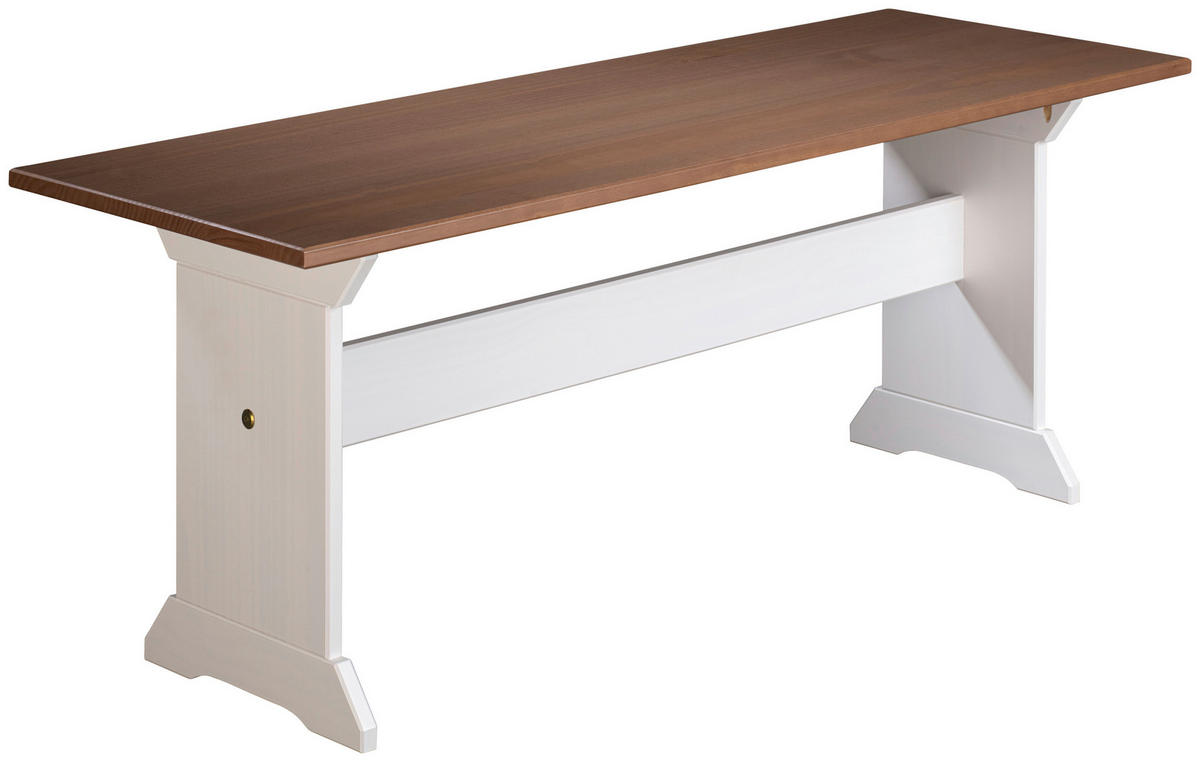 SITZBANK 110/45/37 cm Braun, Weiß Kiefer vollmassiv  - Weiß/Braun, KONVENTIONELL, Holz (110/45/37cm) - MID.YOU