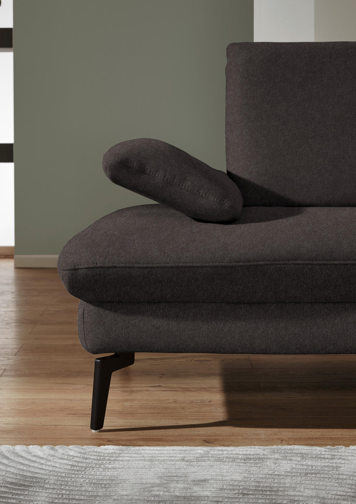 ECKSOFA in Chenille, Mikrofaser Mokka  - Schwarz/Mokka, Design, Textil/Metall (299/157cm) - Dieter Knoll