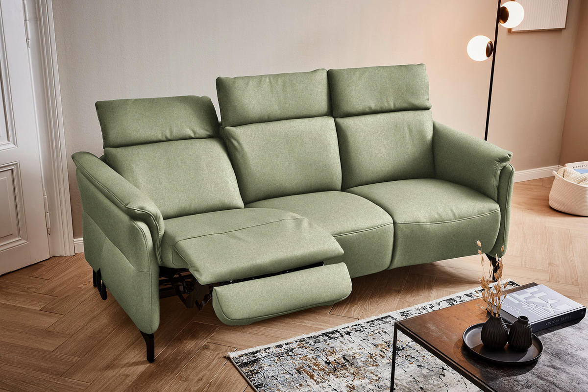 TRAPEZSOFA in Mikrofaser Hellgrün  - Schwarz/Hellgrün, Konventionell, Textil/Metall (221/103/95cm) - Dieter Knoll