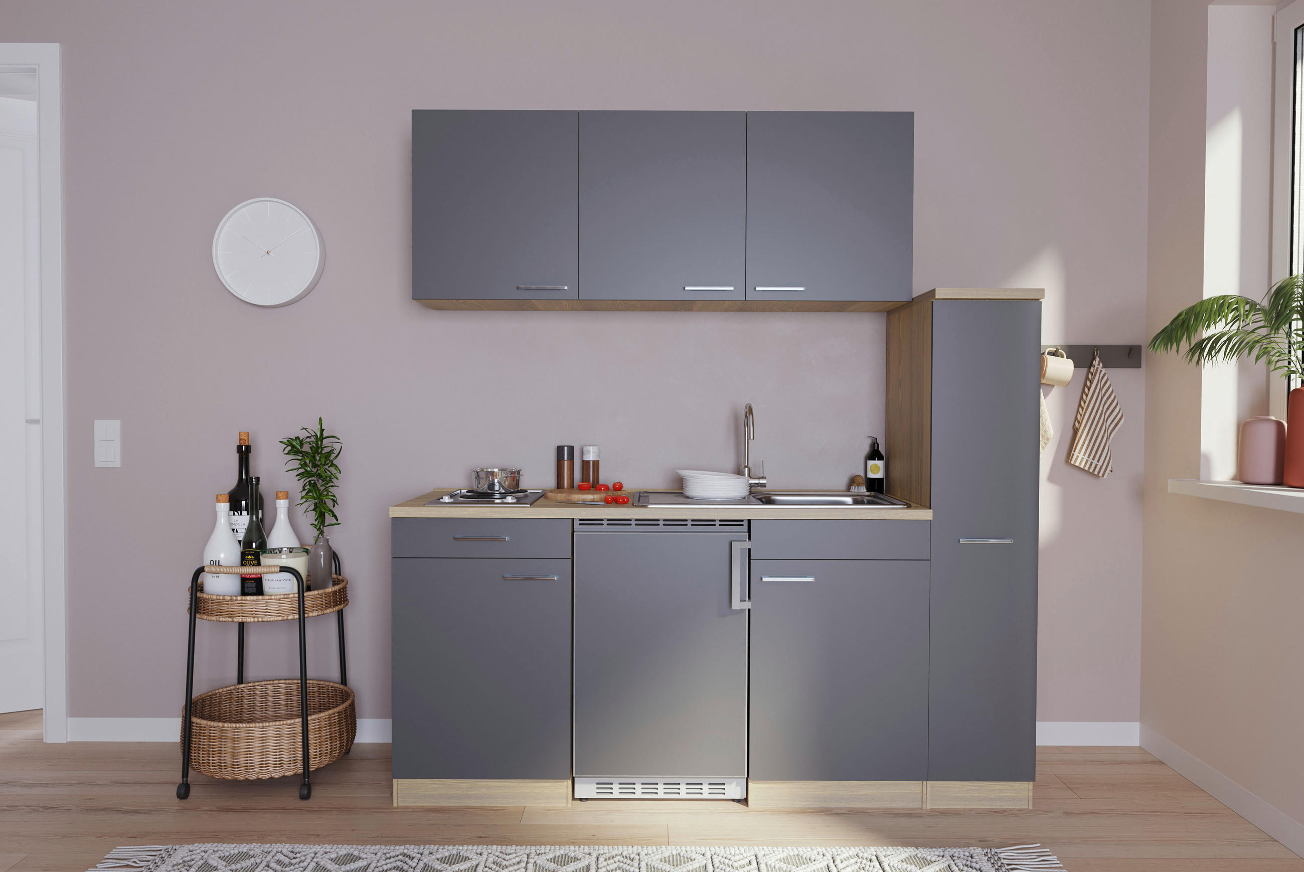 MODULKÖK 180 cm   i grå  - aluminiumfärg/grå, Basics, trämaterial/plast (180cm) - Respekta