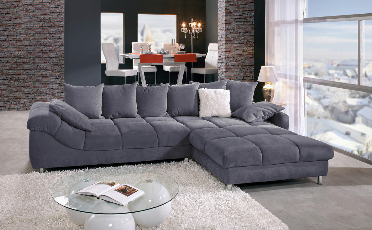 ECKSOFA Dunkelgrau Webstoff  - Dunkelgrau, Design, Textil/Metall (337/228cm) - Carryhome