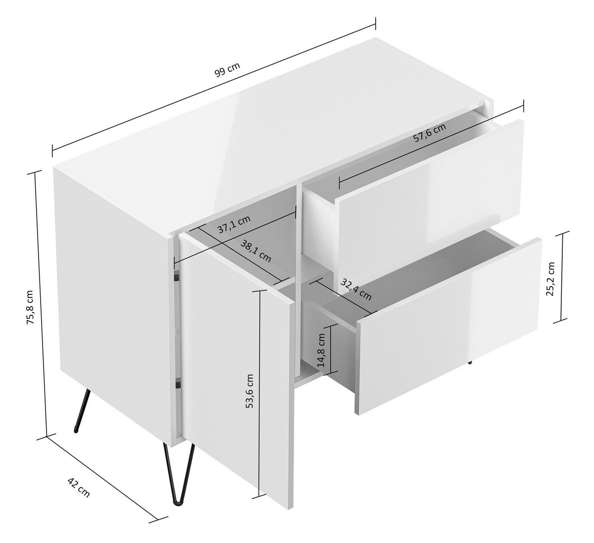SIDEBOARD Posseik Industrial  in 99/75,8/42 cm  - Graphitfarben/Schwarz, Design, Holzwerkstoff/Metall (99/75,8/42cm) - P & B