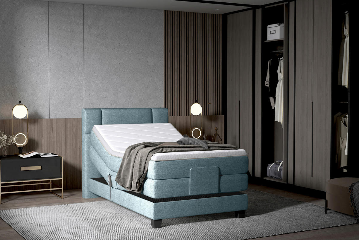 BOXSPRINGBETT 90/200 cm  in Graublau  - Graublau/Schwarz, KONVENTIONELL, Holz/Kunststoff (90/200cm) - Esposa