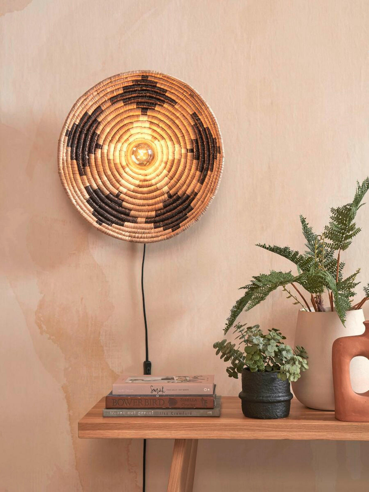 WANDLEUCHTE 45/6 cm   - Schwarz/Naturfarben, Basics, Naturmaterialien (45/6cm) - Good & Mojo