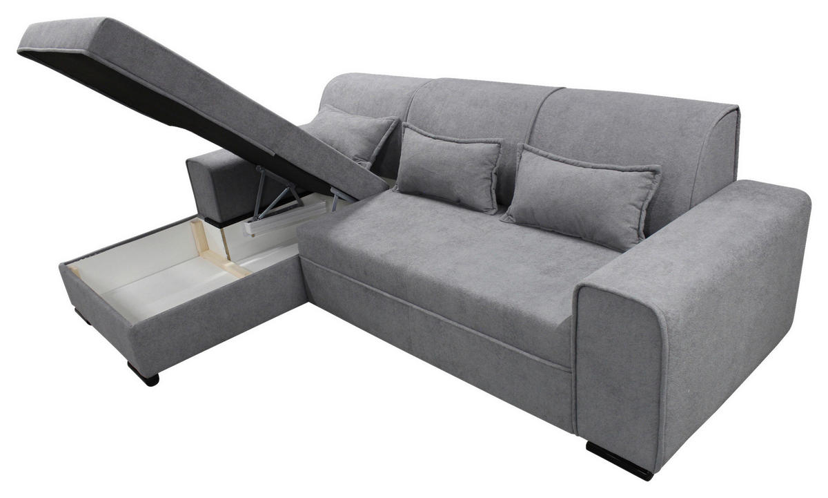 ECKSOFA in Struktur, Bouclé Grau  - Schwarz/Grau, Design, Kunststoff/Textil (175/270cm) - MID.YOU