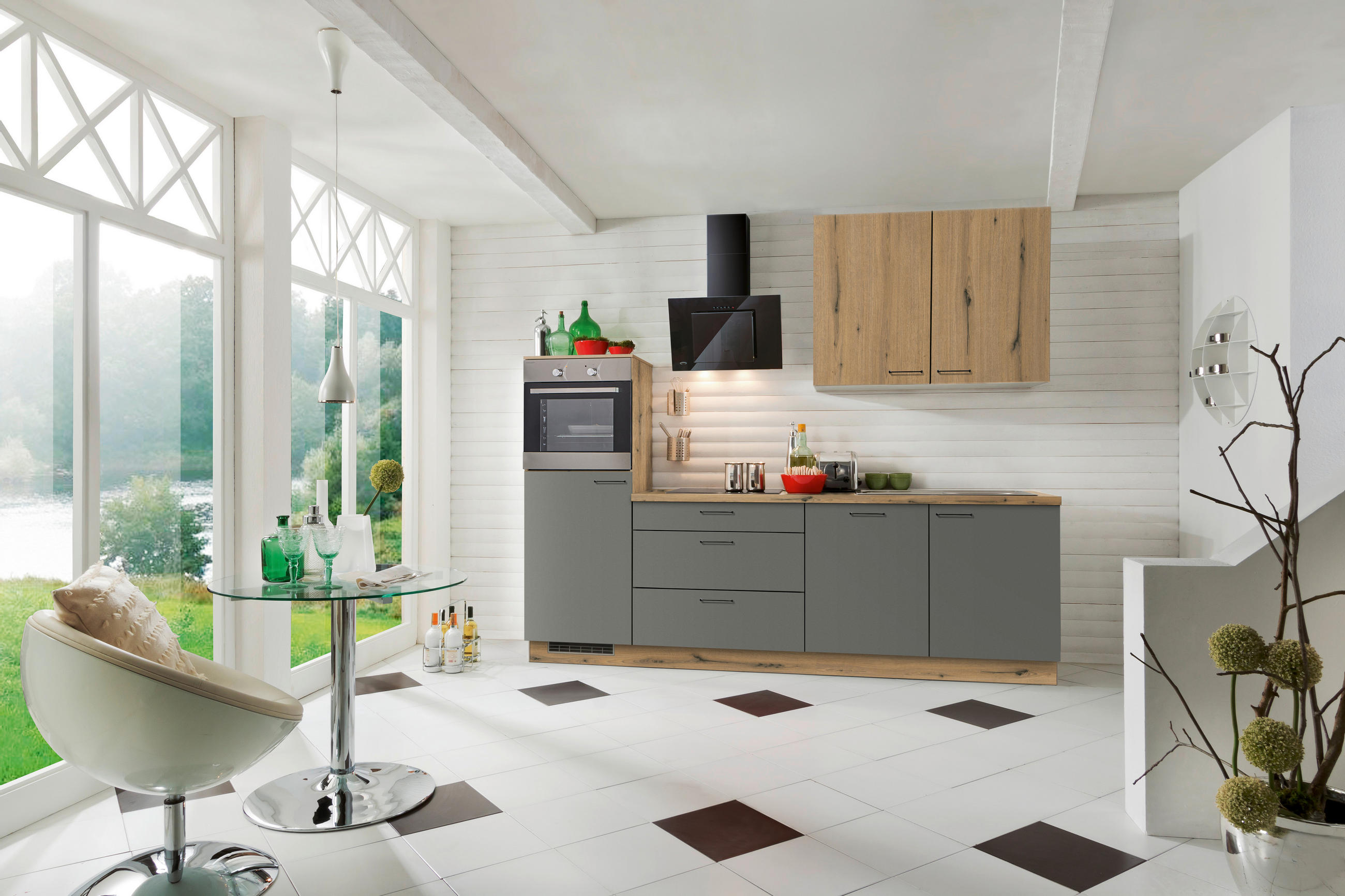 KUHINJSKI BLOK - črna/barve hrasta, Konvencionalno, kovina/leseni material (270cm) - Welnova