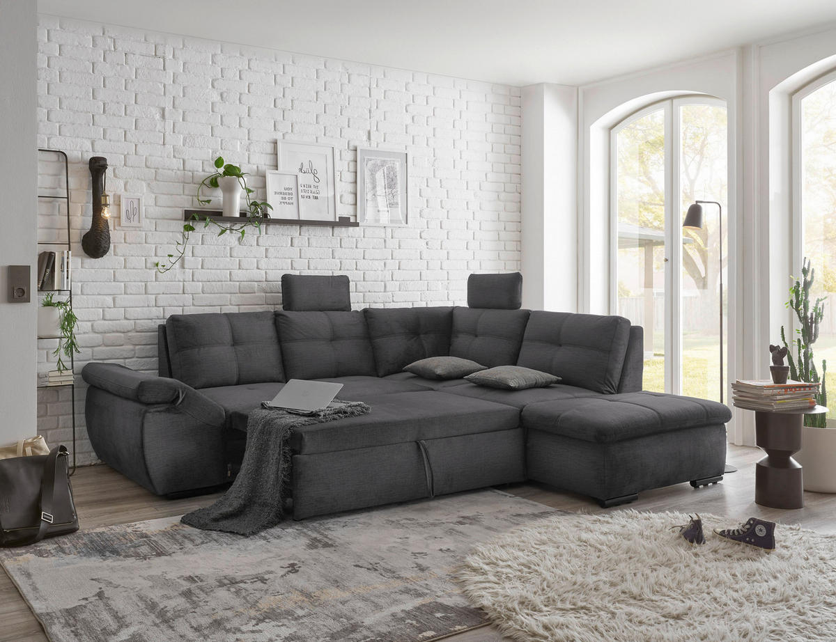 ECKSOFA in Mikrovelours Grau  - Schwarz/Grau, Konventionell, Kunststoff/Textil (265/217cm) - Carryhome