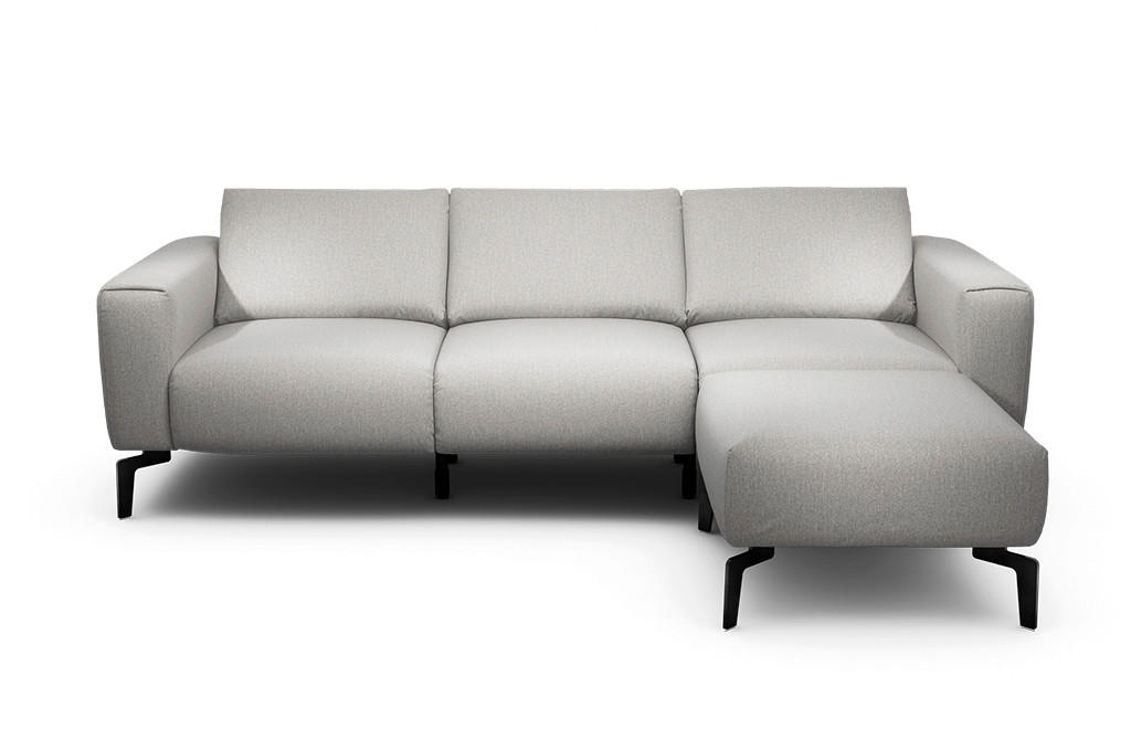 Dreisitzer inkl. Hocker Chenille Hellgrau  - Hellgrau/Schwarz, Design, Textil/Metall (250/86/86-94cm) - SENSOO