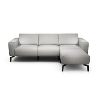 Dreisitzer inkl. Hocker Chenille Hellgrau  - Hellgrau/Schwarz, Design, Textil/Metall (250/86/86-94cm) - SENSOO