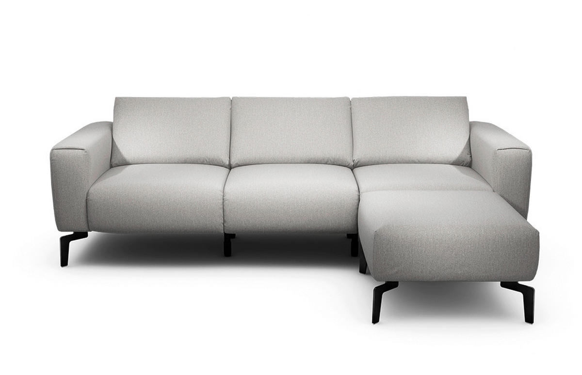 Dreisitzer inkl. Hocker Chenille Hellgrau  - Hellgrau/Schwarz, Design, Textil/Metall (250/86/86-94cm) - SENSOO