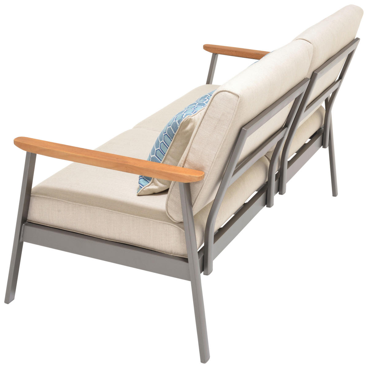 2,5-SITZER Flachgewebe Hellgrau, Dunkelgrau, Teakfarben  - Blau/Dunkelgrau, Design, Holz/Textil (161/75,5/82cm) - Modante