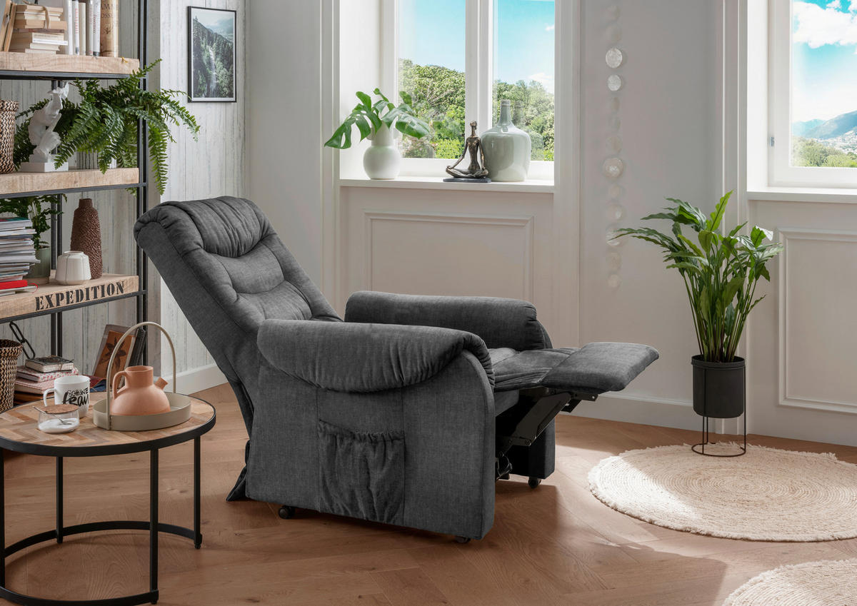 FERNSEHSESSEL in Velours Dunkelgrau  - Dunkelgrau/Schwarz, Design, Kunststoff/Textil (78/107/93cm) - Livetastic