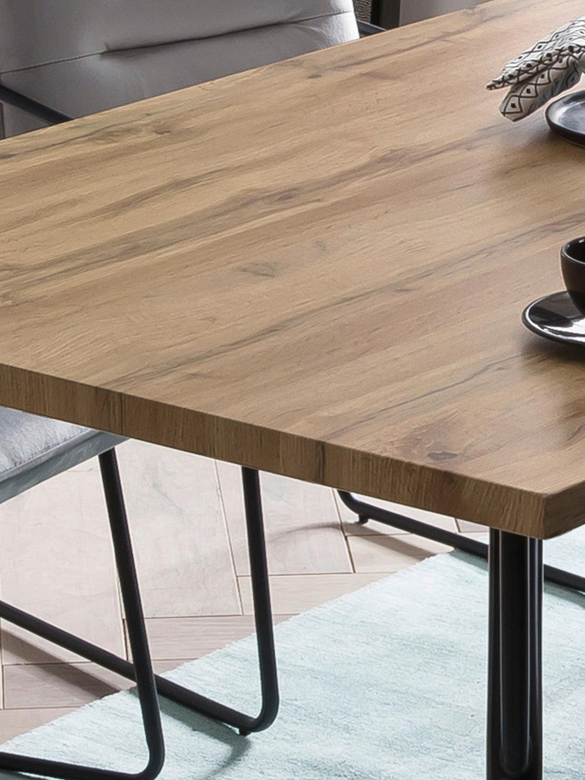 ESSTISCH rechteckig Naturfarben, Schwarz  - Schwarz/Naturfarben, Design, Holzwerkstoff/Metall (150/90/77cm) - Livetastic