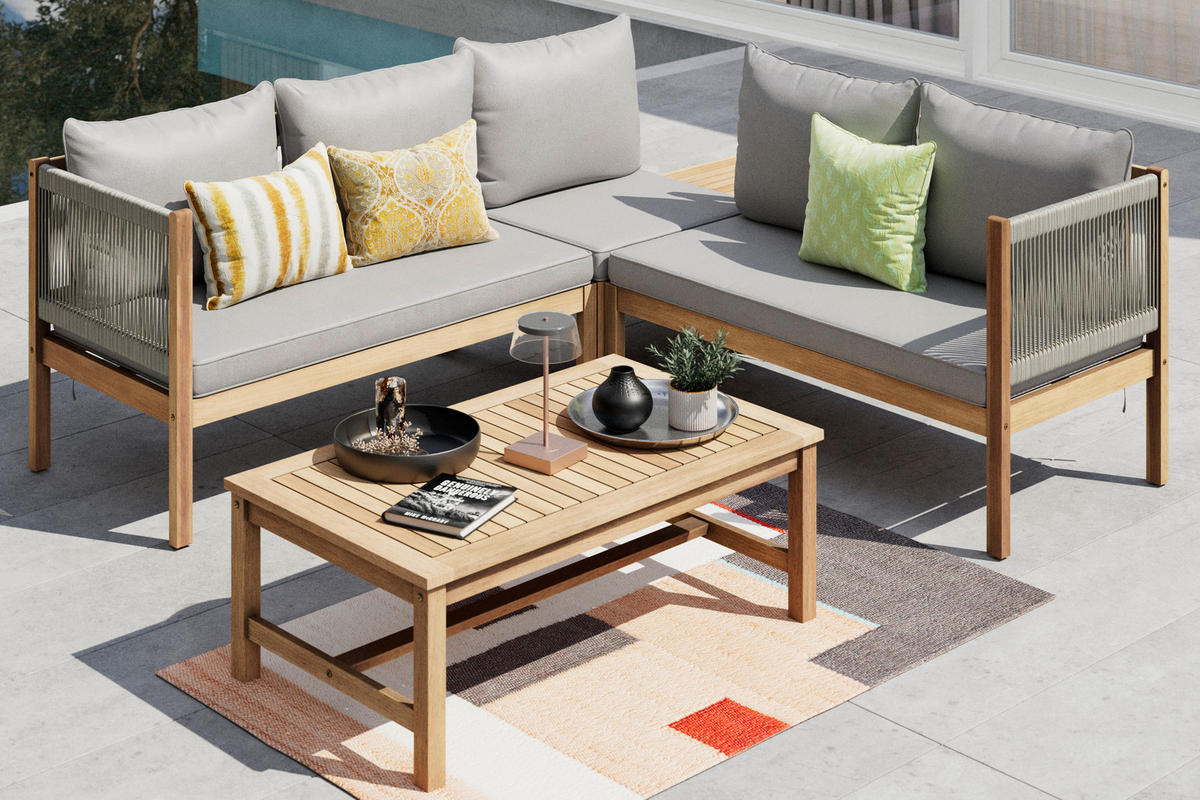 LOUNGEGARNITUR   Akazie vollmassiv  - Anthrazit/Teakfarben, MODERN, Holz/Kunststoff - Ambia Garden