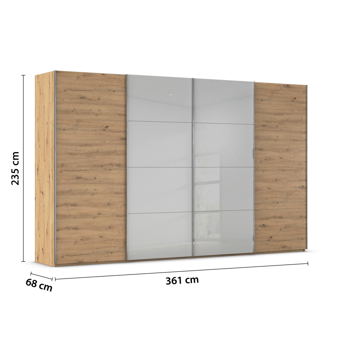 SCHWEBETÜRENSCHRANK 361/235/68 cm 4-türig  - Chromfarben, KONVENTIONELL, Glas/Holzwerkstoff (361/235/68cm) - Novel