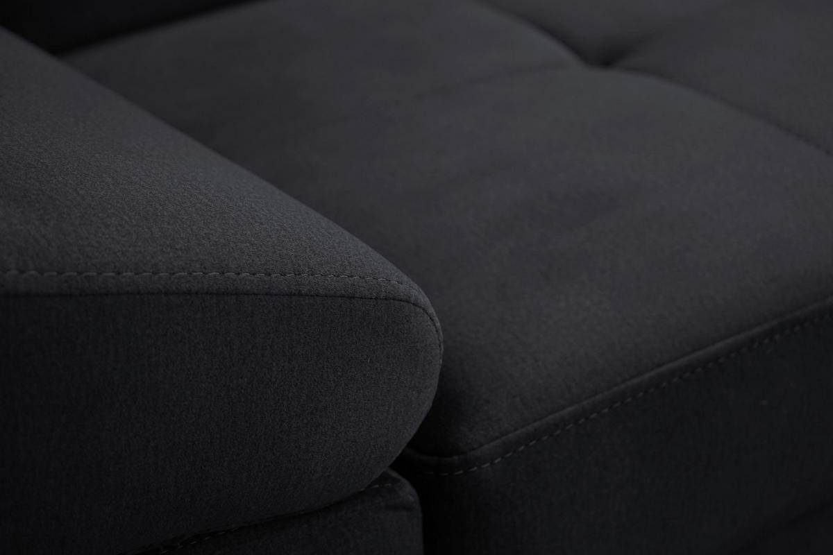 ECKSOFA Schwarz Webstoff Bettkasten, Schlaffunktion, Rücken echt, Armteilverstellung, Kopfteilverstellung  - Chromfarben/Schwarz, MODERN, Textil/Metall (278/205cm) - Stylife