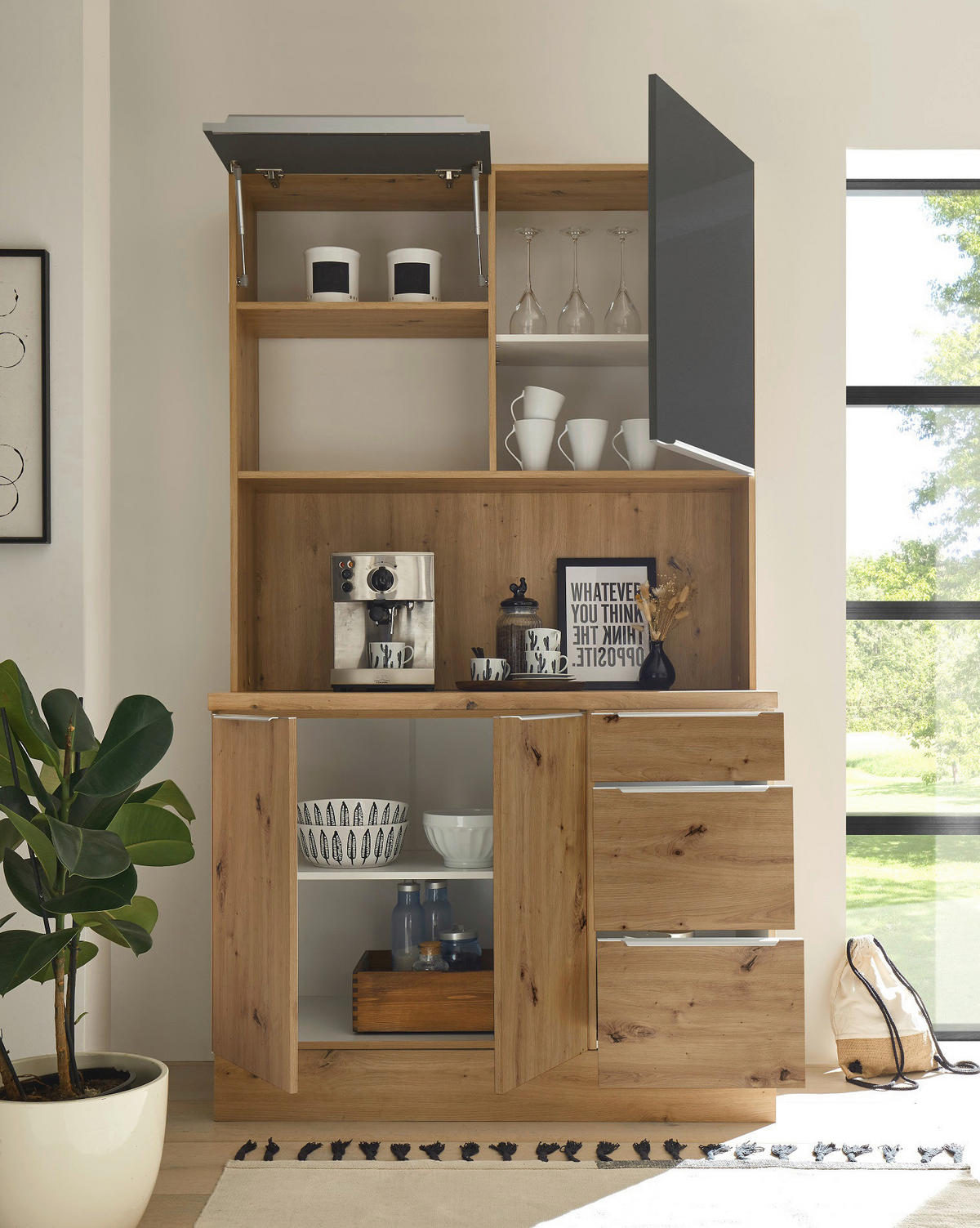 MINIKÖK 120 cm   i grå, ek Artisan  - aluminiumfärg/grå, Lifestyle, trämaterial/plast (120cm) - Respekta