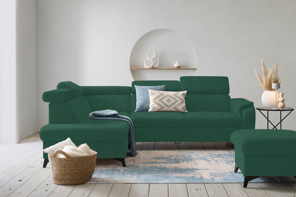 ECKSOFA PRAG in Mikrofaser Türkis  203/260 cm  - Türkis/Schwarz, Design, Textil/Metall (203/260cm) - Stylife