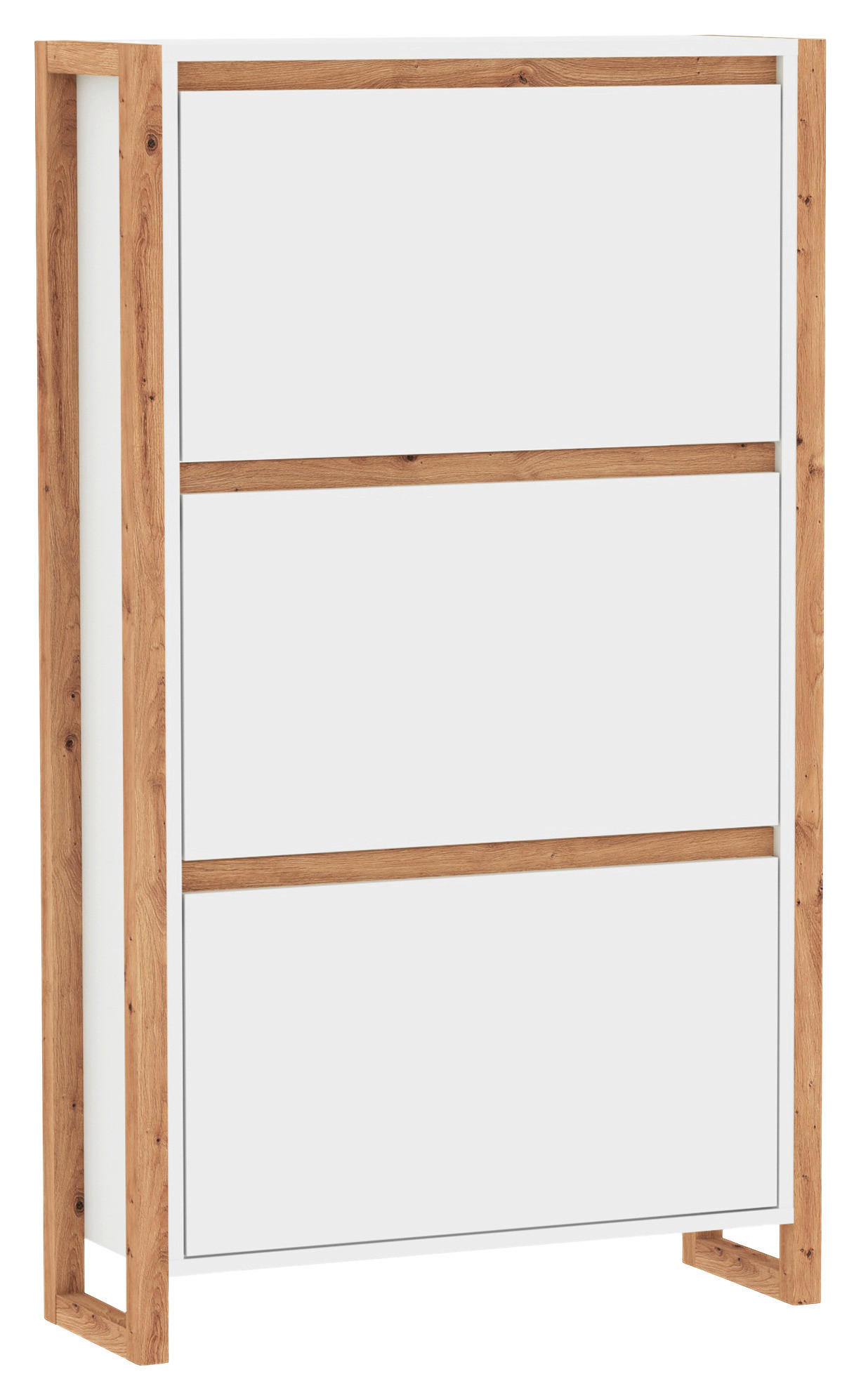 SCHUHKIPPER - Weiss/Eiche Artisan, Design, Holzwerkstoff (70/125/25cm) - MID.YOU
