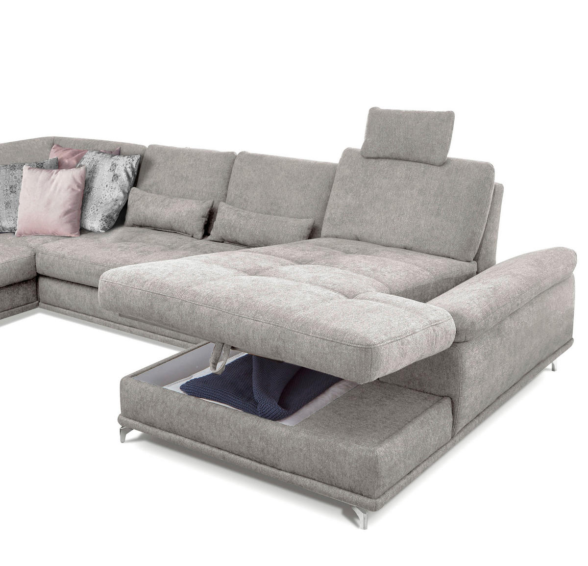 WOHNLANDSCHAFT in Flachgewebe Silberfarben  - Silberfarben, Konventionell, Textil/Metall (223/363/176cm) - Sit & More