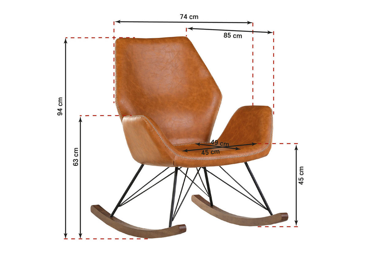 SCHAUKELSTUHL in Lederlook Cognac  - Eichefarben/Cognac, KONVENTIONELL, Holz/Textil (74/94/85cm) - Carryhome