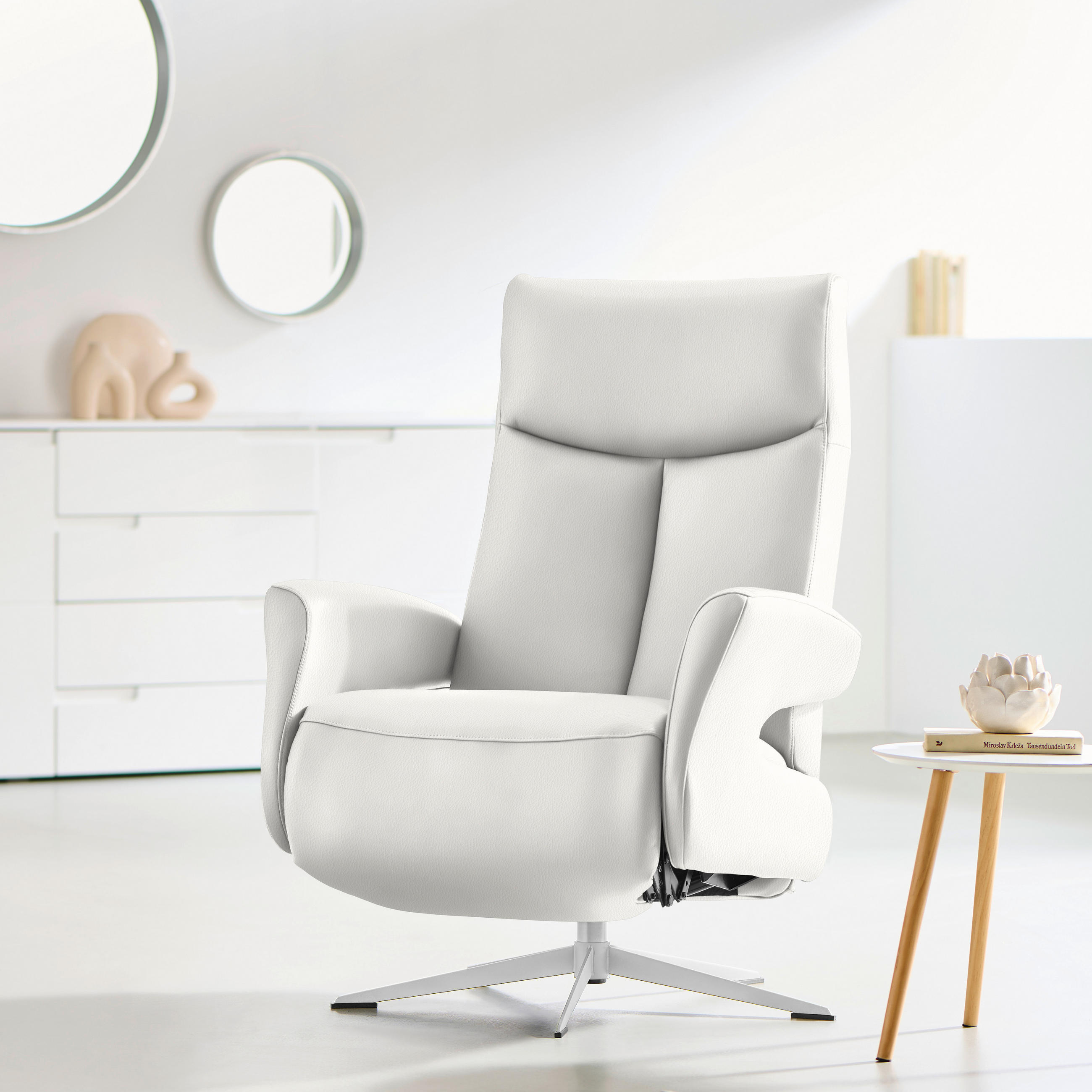 RELAXSESSEL Echtleder Relaxfunktion    - Chromfarben/Weiß, Design, Leder/Metall (74/105/82cm) - Welnova