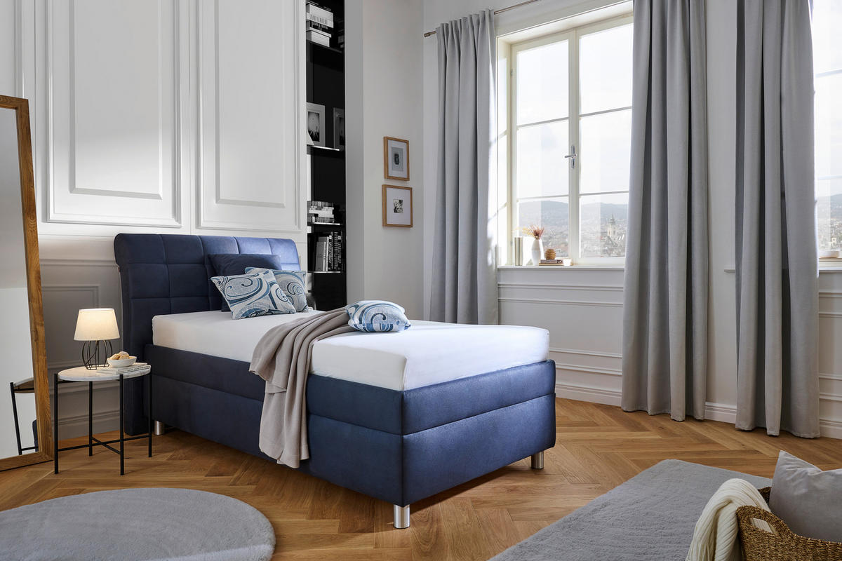 POLSTERBETT Matratze, Lattenrost Dunkelblau 140/200 cm  - Silberfarben/Weiß, KONVENTIONELL, Holz/Textil (140/200cm) - Esposa