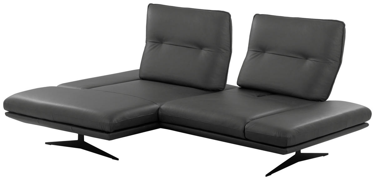 ECKSOFA Dunkelgrau Echtleder Rücken echt, Armteilverstellung, Kopfteilverstellung, Sitztiefenverstellung  - Dunkelgrau/Schwarz, Design, Leder/Metall (160/235cm) - Celina Home