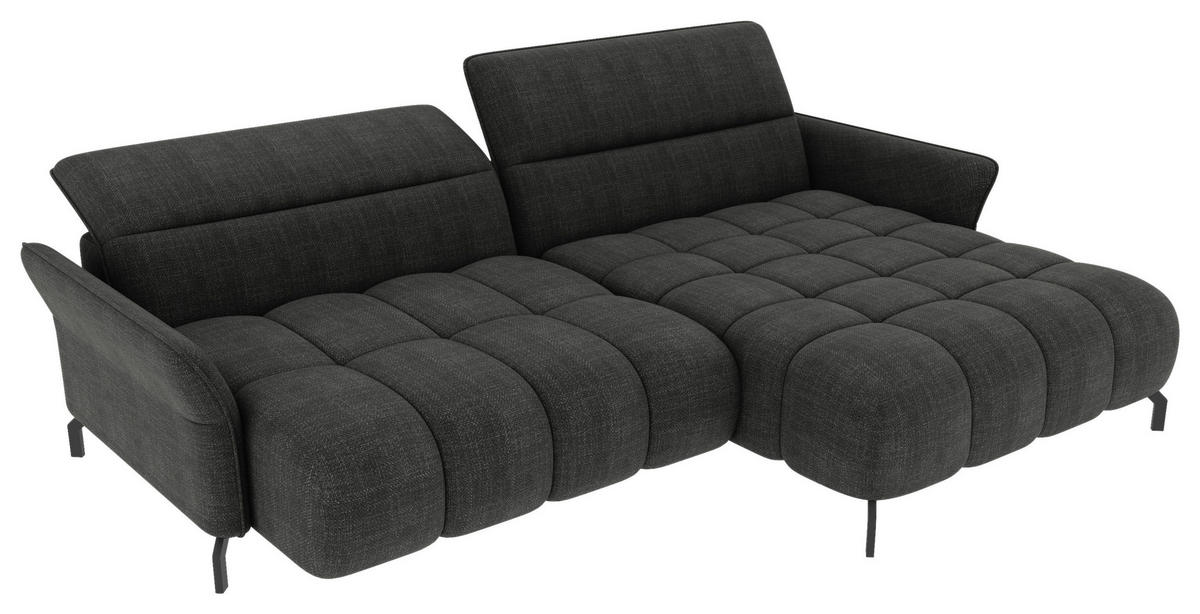 ECKSOFA Anthrazit Flachgewebe Rücken echt, Kopfteilverstellung, Sitztiefenverstellung  - Anthrazit/Schwarz, KONVENTIONELL, Textil/Metall (272/175cm) - Carryhome