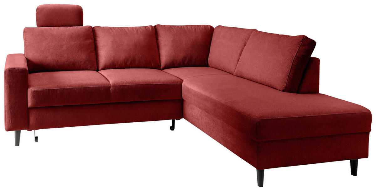 ECKSCHLAFSOFA in Rot Textil   - Rot/Schwarz, Modern, Holz/Textil (242/200cm) - Livetastic